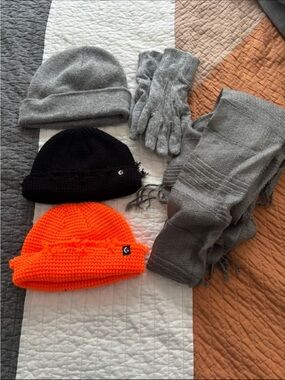 ethika Knit Beanie & Accessory Set - Neon Orange, Black, Grey